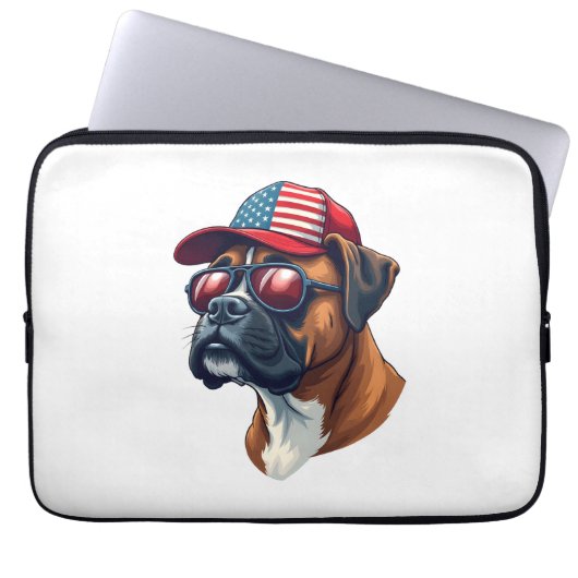 Boxer Hund trägt White Red Blue Laptopschutzhülle (Vorderseite)