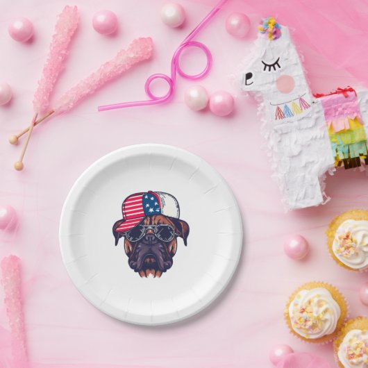 Boxer Hund trägt White Red Blue Pappteller (Party)