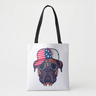 Boxer Hund trägt White Red Blue Tasche