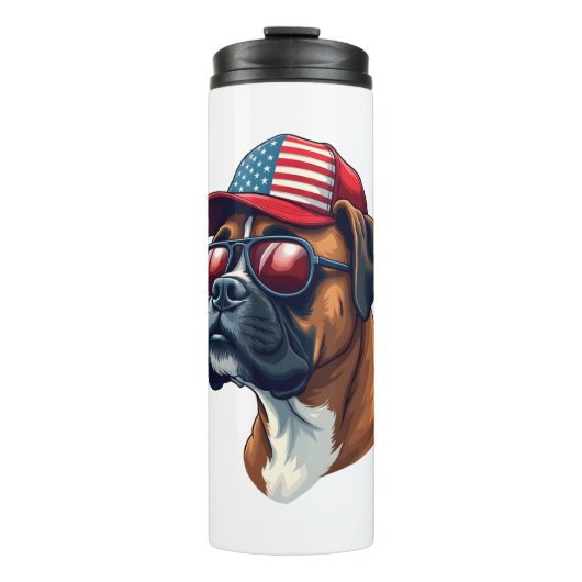 Boxer Hund trägt White Red Blue Thermosbecher (Vorderseite)