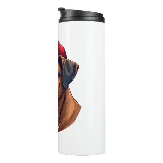 Boxer Hund trägt White Red Blue Thermosbecher (Nach rechts gedreht)