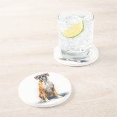 Boxer-Hund Wasserfarben-Kunst Getränkeuntersetzer (Seite)