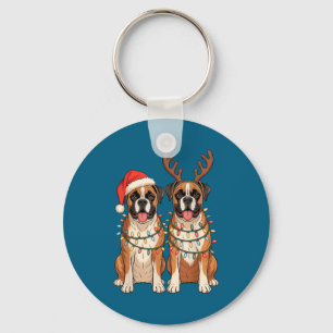 Boxer-Hund Weihnachten Santa-Hut Rentier Lichter P Schlüsselanhänger