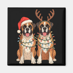 Boxer-Hund Weihnachten Santa-Hut Rentiere Lichter  Magnet