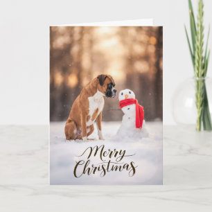 Boxer-Hund Weihnachtsmann Schneemann Feiertagskarte