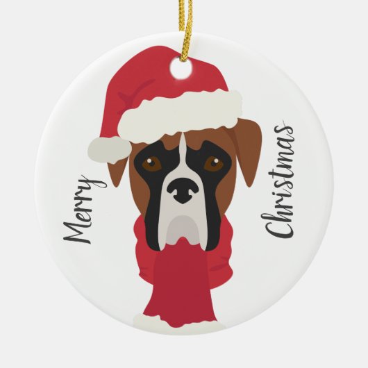 Boxer Hund Weihnachtsschmuck. Snow Keramik Ornament (Vorne)