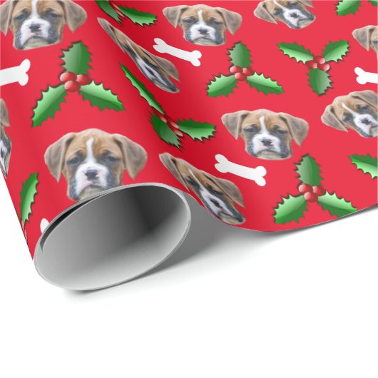 Boxer Hund Weihnachtswrapping Paper Geschenkpapier (Rolleneckpunkt)