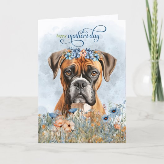 Boxer-Hund-Wildblumen-Muttertag Feiertagskarte (Vorderseite)