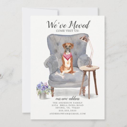 Boxer Hund wir haben uns bewegt Bewegung Ankündigu Ankündigung (Vorderseite)