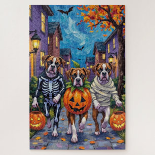 Boxer Hunde beim Trick-or-Treat in Halloween-Kostü Puzzle