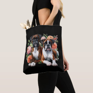 Boxer-Hunde-Duo zwischen den Blumen Tasche