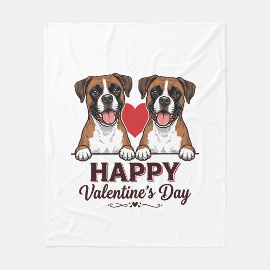 Boxer Hunde Frohen Valentinstag Vintage Fleecedecke (Vorderseite)