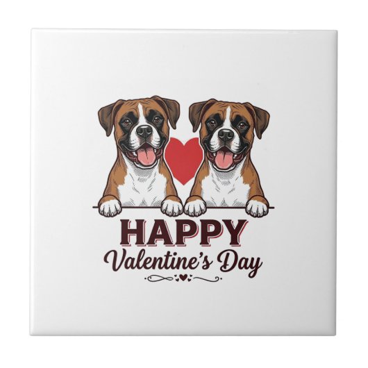 Boxer Hunde Frohen Valentinstag Vintage Fliese (Vorderseite)