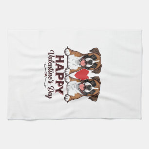 Boxer Hunde Frohen Valentinstag Vintage Geschirrtuch
