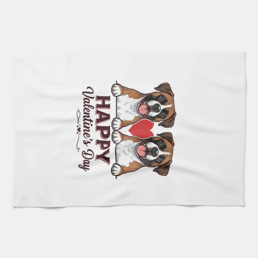 Boxer Hunde Frohen Valentinstag Vintage Geschirrtuch (Horizontal)