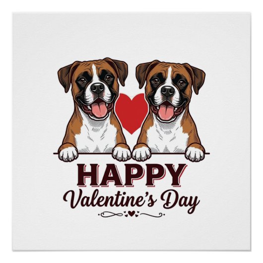 Boxer Hunde Frohen Valentinstag Vintage Poster (Vorderseite)