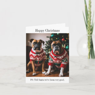 Boxer Hunde in Weihnachts-Sweaters Karte