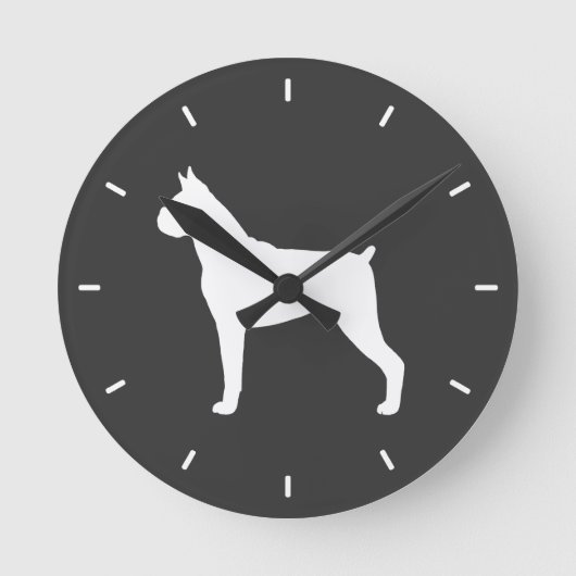 Boxer-Hunde-Silhouette (gepökelte Ohren) Runde Wanduhr (Vorderseite)