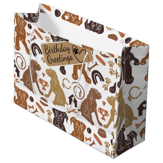 Boxer-Hunde-Silhouette nahtlos Muster Große Geschenktüte (Vorderseite Schrägansicht)
