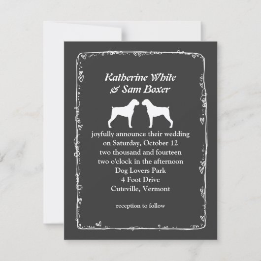 Boxer-Hunde-Silhouetten Hochzeit Einladung (Vorderseite)