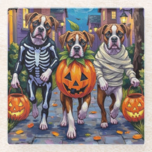 Boxer Hunde Trick-or-Treating in Halloween-Kostüme Glasuntersetzer