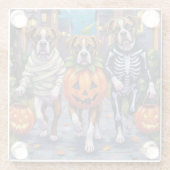 Boxer Hunde Trick-or-Treating in Halloween-Kostüme Glasuntersetzer (Rückseite)