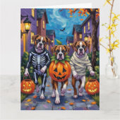 Boxer Hunde Trick-or-Treating in Halloween-Kostüme Karte (Gelbe Blume)