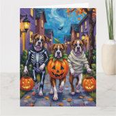Boxer Hunde Trick-or-Treating in Halloween-Kostüme Karte (Vorderseite)