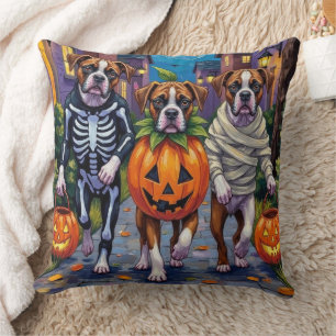 Boxer Hunde Trick-or-Treating in Halloween-Kostüme Kissen