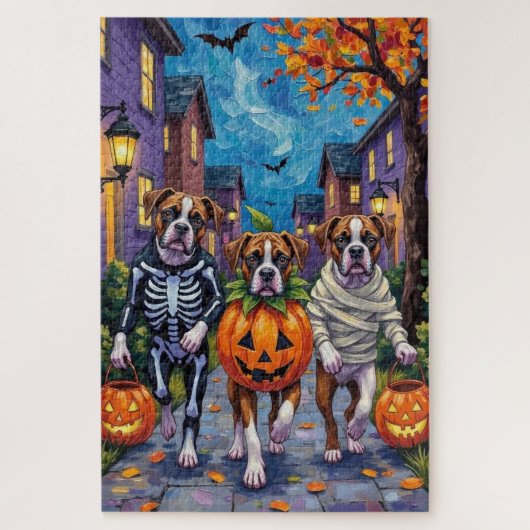 Boxer Hunde Trick-or-Treating in Halloween-Kostüme Puzzle (Vertikal)