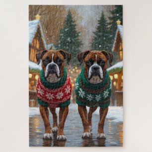Boxer Hunde Weihnachten Schnee Feiertag Puzzle