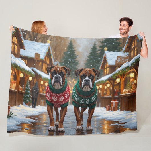 Boxer Hunde Weihnachten Schnee Urlaub  Fleecedecke (Beispiel)