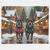 Boxer Hunde Weihnachten Schnee Urlaub  Fleecedecke (Vorderseite (Horizontal))