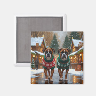 Boxer Hunde Weihnachten Schnee Urlaub  Magnet