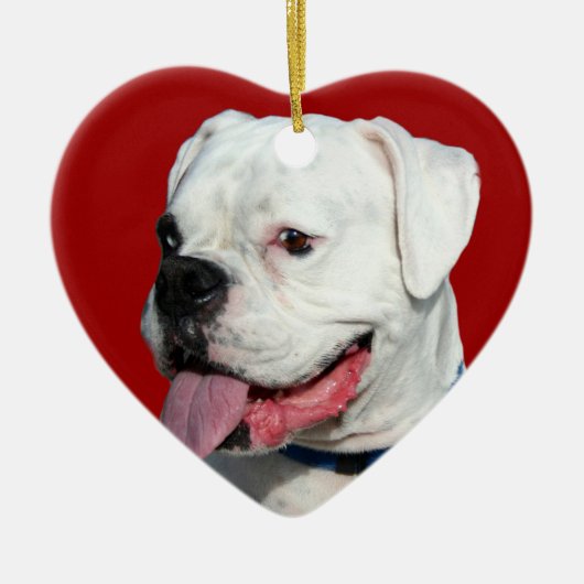 Boxer-Hundeverzierung des Valentinsgrußes weiße Keramik Ornament (Vorne)