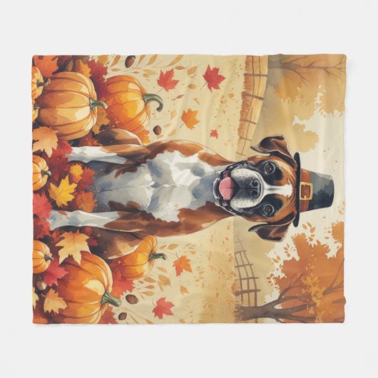 Boxer im Herbst hinterlässt Erntedank Kunst Fleecedecke (Vorderseite (Horizontal))