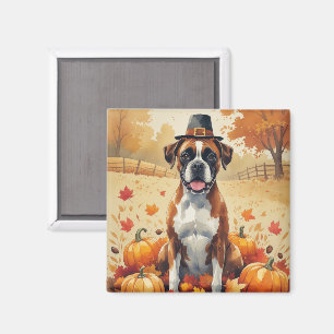Boxer im Herbst hinterlässt Erntedank Kunst Magnet