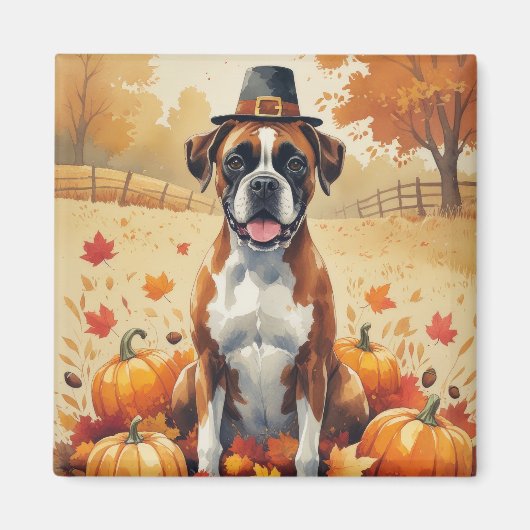 Boxer im Herbst hinterlässt Erntedank Kunst Magnet (Vorne)