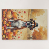 Boxer im Herbst hinterlässt Erntedank Kunst Puzzle (Horizontal)
