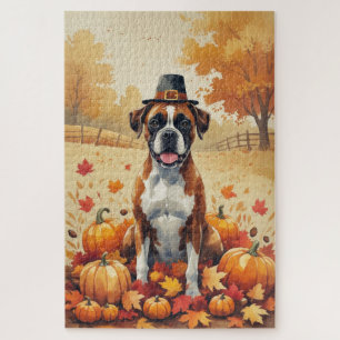 Boxer im Herbst hinterlässt Erntedank Kunst Puzzle
