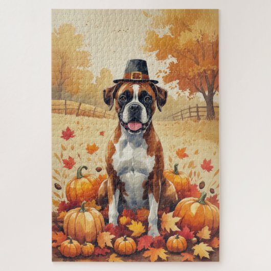 Boxer im Herbst hinterlässt Erntedank Kunst Puzzle (Vertikal)