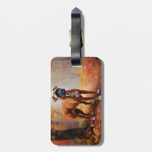 Boxer im Herbst Leaves Fall Inspiriert Gepäckanhänger (Rückseite vertikal)