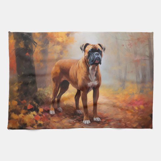 Boxer im Herbst Leaves Fall Inspiriert Geschirrtuch (Horizontal)
