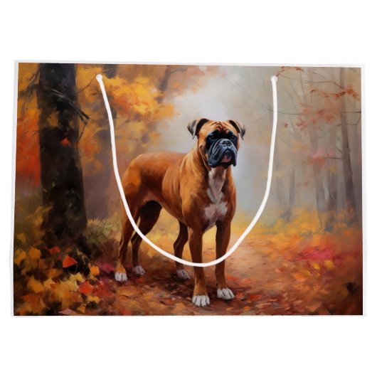 Boxer im Herbst Leaves Fall Inspiriert Große Geschenktüte (Rückseite)