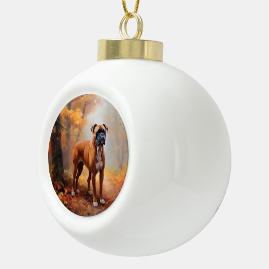 Boxer im Herbst Leaves Fall Inspiriert Keramik Kugel-Ornament (Rechts)