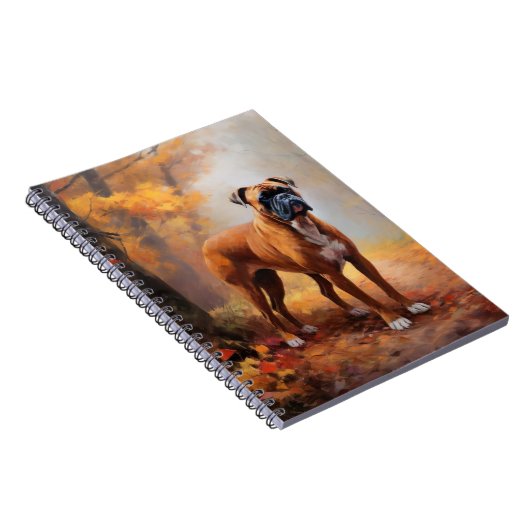 Boxer im Herbst Leaves Fall Inspiriert Notizblock (Rechte Seite)