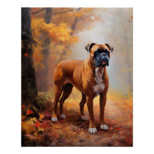 Boxer im Herbst Leaves Fall Inspiriert Poster
