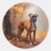 Boxer im Herbst Leaves Fall Inspiriert Runder Aufkleber (Vorderseite)