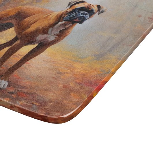 Boxer im Herbst Leaves Fall Inspiriert Schneidebrett (Ecke)