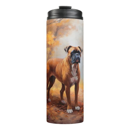 Boxer im Herbst Leaves Fall Inspiriert Thermosbecher (Vorderseite)
